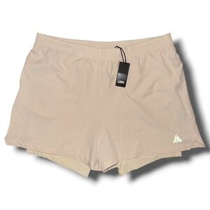 LCKR Mens 2-in-1 Athletic Training Shorts Tan Beige 2XL NWT Zipper‎ Pocket
